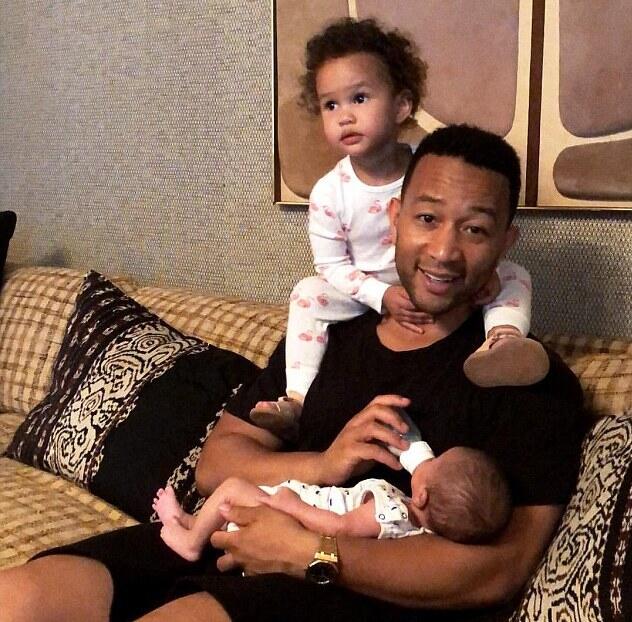 John Legend with His Two Young Children Luna and Baby Son Miles in Clip
