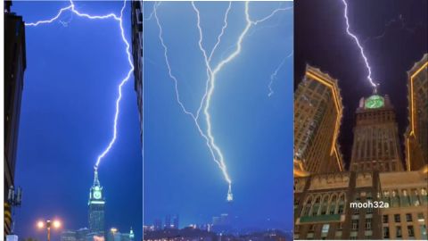 Video: Lightning strikes clock tower in Mecca 
