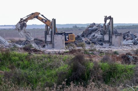 Israeli occupation forces demolish a Palestinian school in Ramallah