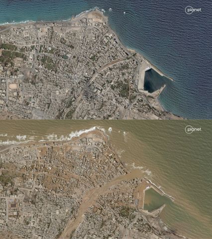 Before and after pictures of destruction after floods in Libya