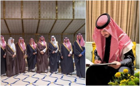 أمراء آل سعود في حفل زفاف الأمير عبد الله.. والأمير  مقرن يؤدي العرضة