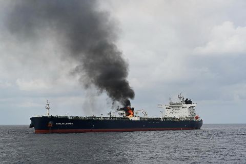 Fire engulfs shipping vessel near Yemen