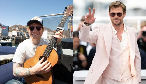 Chris Hemsworth joins Ed Sheeran on stage as drummer in Bucharest for 