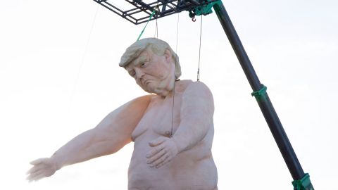 Naked statue of Donald Trump placed in front of Harris rally