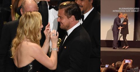 Kate Winslet and Leonardo DiCaprio share a kiss at 'Lee' premiere Titanic reunion