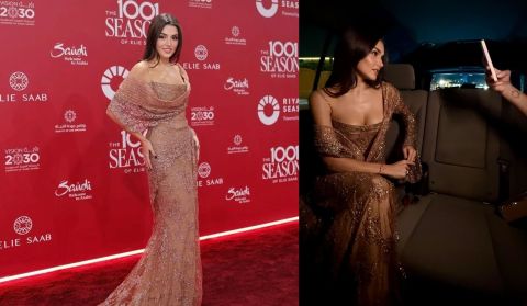 Hande Erçel from Turki Al-Sheikh's Snapchat in Elie Saab's 