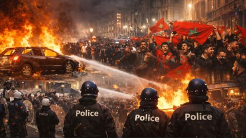 بالفيديو: بروكسل تتحول لكارثة وفوضى بعد فوز المغرب