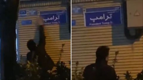 Iranian protester changes a street's name to 'President Trump'