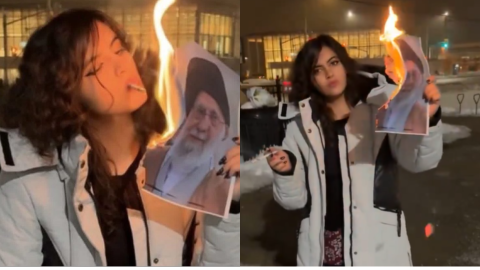 Video: Iranian woman burns Khamenei photo amid anti-regime protests