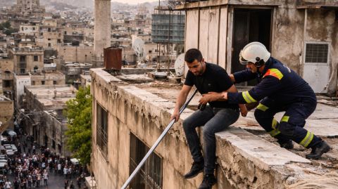فيديو في دمشق: شاب يحاول الانتحار والعصا تتدخل