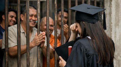 فلبينية تهدي والدها لحظة خلف أسوار السجن