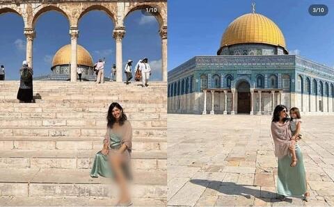 سائحة تستعرض فخذها العارية في باحات المسجد الأقصى (صورة)